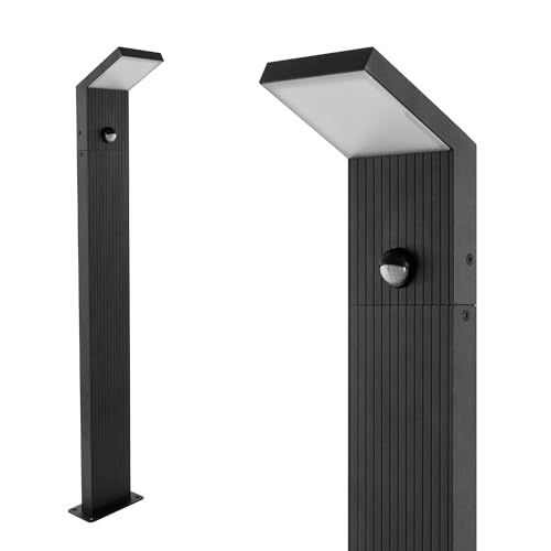 Maxkomfort LED Außenstandleuchte 80 cm Schwarz mit Bewegungsmelder Premium Wegeleuchte IP65 8W 1280lm 3000K warmweiß Aluminium Sensor mit Zeit- & Lux-Einstellung