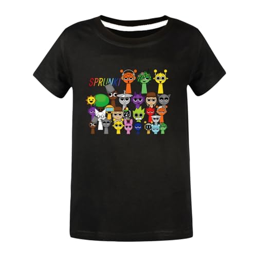 Kids Cotton Sprunki Incredibox T-Shirt Summer Short Sleeve Children's Top Tee Casual Boys Girls Clothes (UK, Age, 11 Years, 12 Years, Regular, Black)