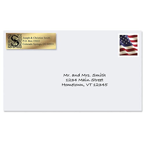 Foil Initial Personalized Return Address Labels- Set of 144, Large Self-Adhesive, Flat-Sheet Labels By Colorful Images