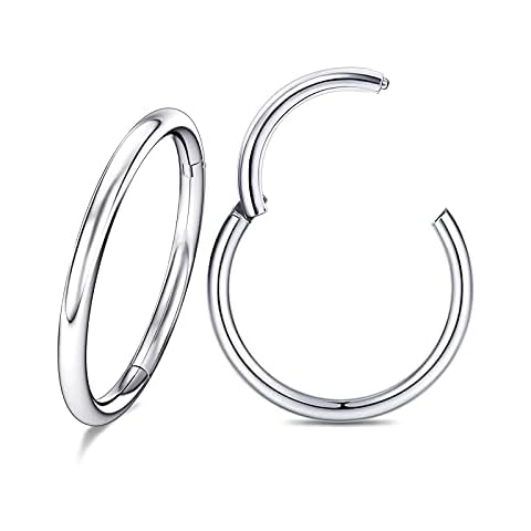 Wssxc Hoop Nose Ring Surgical Steel Septum Body Piercing Nose Jewelry 20G 18G 16G ,Diameter 5mm to 12mm,Rose Gold - Silver Cover