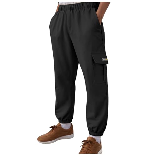 Boys Cargo Joggers with Multi Pockets Kids Solid Color Elastic Waist Cotton Baggy Casual Pants Fall Outfit - Main Image