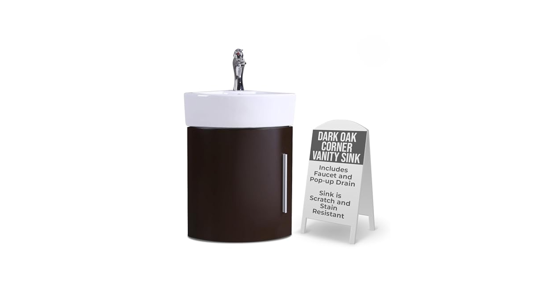 Corner Wall Mount Vanity Sink, Compact White Sink With Dark