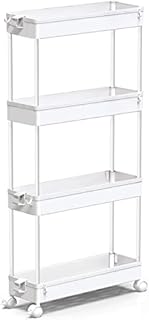 SPACEKEEPER Storage Trolley 4-Tier Slim Storage Cart Slide Out Rolling Utility Cart Mobile Shelving Unit Trolley Organizer Cart for Kitchen Bathroom Laundry Office, Plastic & Stainless Steel, White