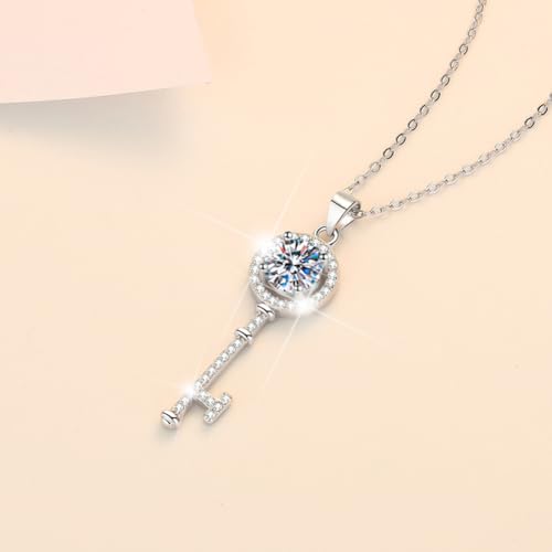 prifisny S925 Sterling Silver Women's Necklace with Moissanite Key Pendant & Eternal Rose Gift Box - image 3