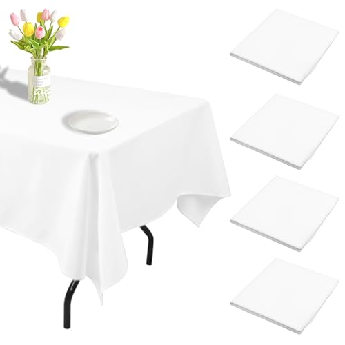Tovaglia per Feste, 4 Pezzi Tovaglia Usa e Getta Bianchi, Tavolo Rettangolare 137 x 274 cm, Bianchi Disposable Tovaglie, Tovaglie Compleanno Impermeabile, Tovaglie per Compleanno, Matrimonio, Feste