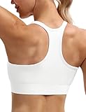 MathCat Seamless Ribbed Sports Bras for Women, Workout Racerback Athletic Bra with Removable Padded White