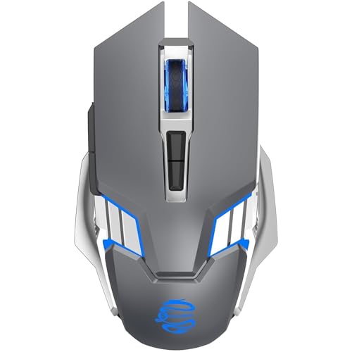 Image of Bluetooth Gaming Mouse, RGB Rechargeable USB Wireless Mouse, Quiet Click, LED Backlit, Ergonomic, with Side Button, 6 Button, DPI Adjustable, Computer Mice for Laptop PC MacBook Chromebook - Grey