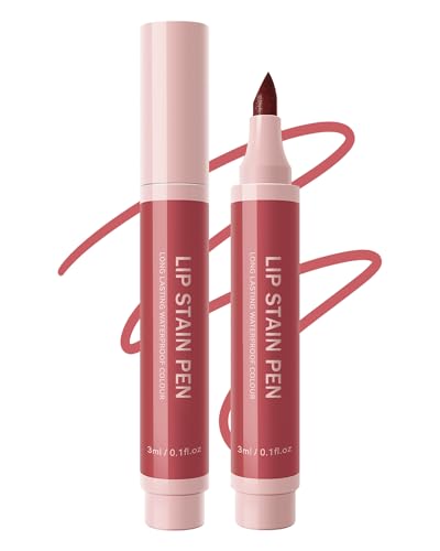 Lip Stain Makeup Pen-1Pcs Rose Pink Hydrating Lip Stain Lip Liner Pencil, Matte Color Look, Longlasting Waterproof Smudgeproof Finish,Precise Chisel Tip Smooth,Christmas Makeup Gift for Women-03