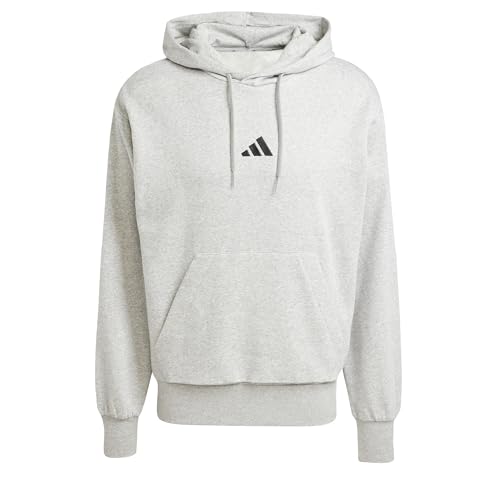 adidas Homme Essentials Feelcozy Fleece Hoodie Sweatshirt, Medium Grey Heather/Black, L
