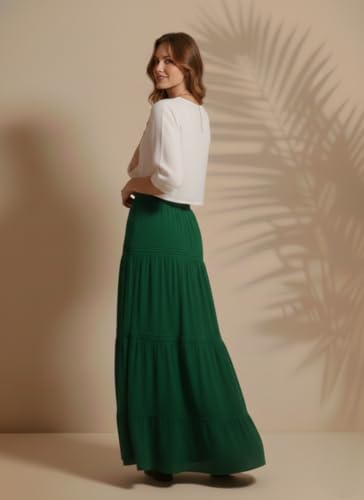 Image of GRECIILOOKS Women's Summer Ruffle Hem PolyBlend Maxi Skirt | High Waist Long Skirt's | Plain A-Line Flowy Skirt for All Occasions | Elegant Boho Style