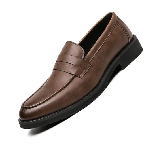 Men's Slip-On Dress Shoes Low Top Fashion Classic Genuine Leather Dress Non-Slip Softsole Business Oxford