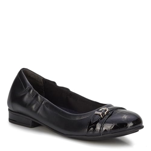 Ros Hommerson Women's, Trista Flat, 11 Narrow, Black Leather/Patent Croc