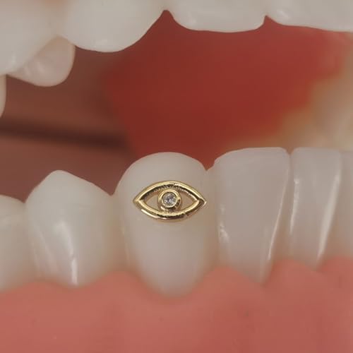 Image of Chamon Tooth Gems, 8K Gold Dental Jewelry 4-6mm, 1 Piece Teeth Gems Starter Kit with with Tweezers (Evil Eyes)