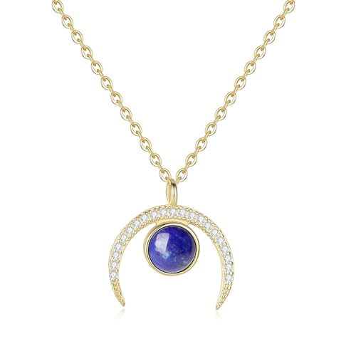 Collier Lapis Lazuli Pierre de Lune Pendentif Croissant Argent 925 Femme