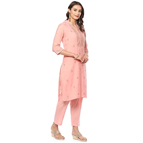 Image of BIBA Women Cotton Blend Straight Kurta Suit Set
