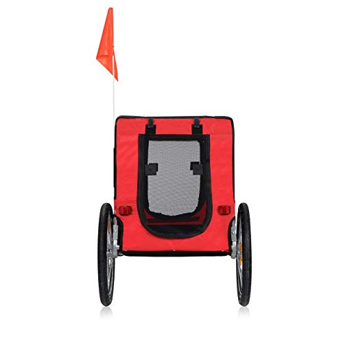 zoomundo Fahrradanhänger Hundeanhänger für Hunde-Transport in Rot/Schwarz - Silver Frame