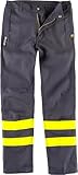 WORKTEAM Pantalón Soldador Ignífugo y Antiestático, con Cintas Reflectantes Amarillas, Triple Costura, Cintura Elástica y Bolsillos Seguridad, Norma EN ISO 11611 Clase 1.Hombre Gris+Amarillo A.V XL