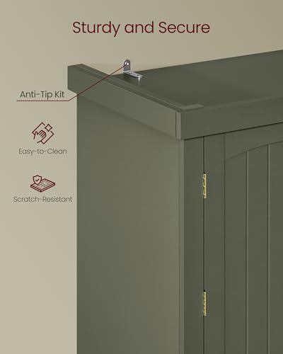 Image of VASAGLE Pantry Cabinet, 15.7 x 30 x 71.7 Inches, Freestanding Tall Cupboard Storage Cabinet with a Drawer, 2 Cabinets, 6 Adjustable Shelves, for Living Room, Kitchen, Forest Green UBBK561C01