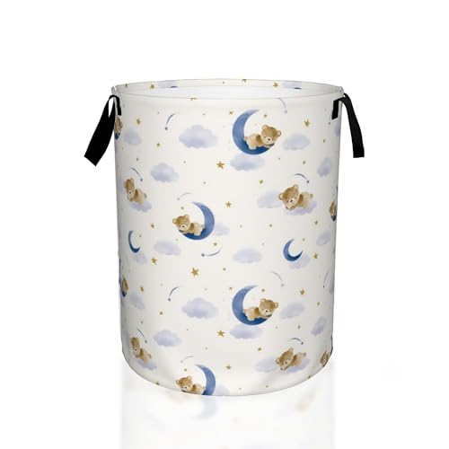 UIUPRO Teddy Bear on the Moon Laundry Basket,Cute Laundry Hamper,Collapsible Organizer Basket for Storage Bin Toy Bins, Dirty Clothes Laundry Basket for Living Room/Bathroom/Bedroom