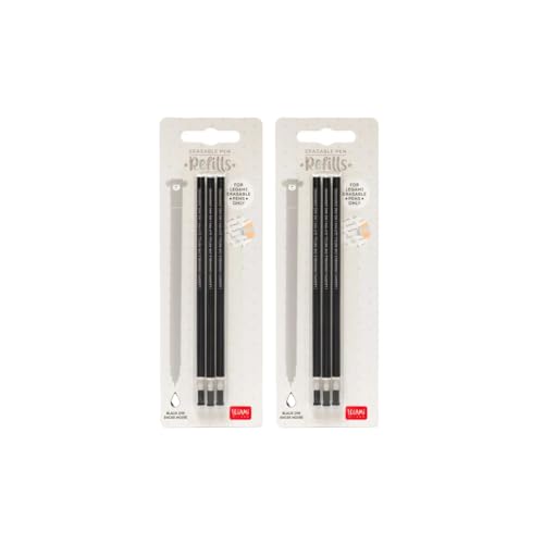 Legami - Gelschreibermine radierbar Set 6 Stück Höhe 13 cm Thermosensible Tinte Schwarz Spitze 0 7 mm (2er Set Schwarz)