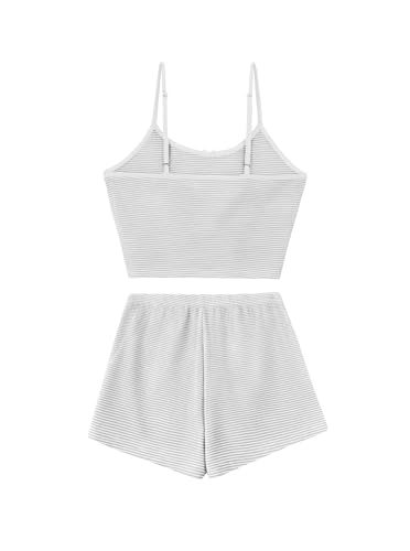 Image of Hilinker Womens Graphic 2 Piece Pajama Set Summer Cute Crop Cami and Shorts Ribbed Lounge Sets