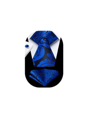 Image of HISDERN Ties for Men Paisley Floral Mens Ties and Pocket Square Cufflinks Set Classic Business Necktie Handkerchief