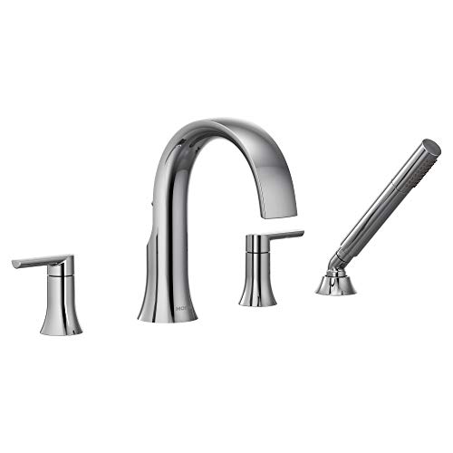 Moen TS983 Doux Two-Handle High Arc Deck-Mount Roman Tub Faucet Trim with Handshower, Valve Required, Chrome