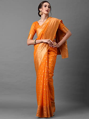 Image of AKHILAM Women's Kanjivaram Banarasi Silk Woven Design Saree With Unstitched Blouse Piece (Multicolored 2RANI20 Parent)