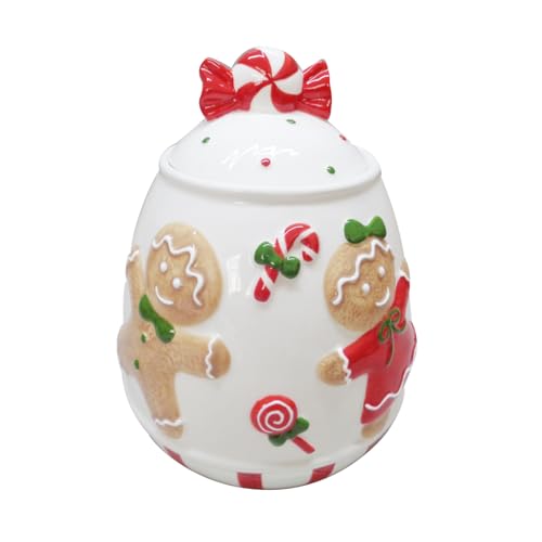 PuntoCasaStore Scatola Barattolo Ceramica 16x15.5x20 cm Decorazione Pan di Zenzero Gingerbread Arredamento Cucina Natale 2025 Contenitore Elegante Idea Regalo complemento Decorativo