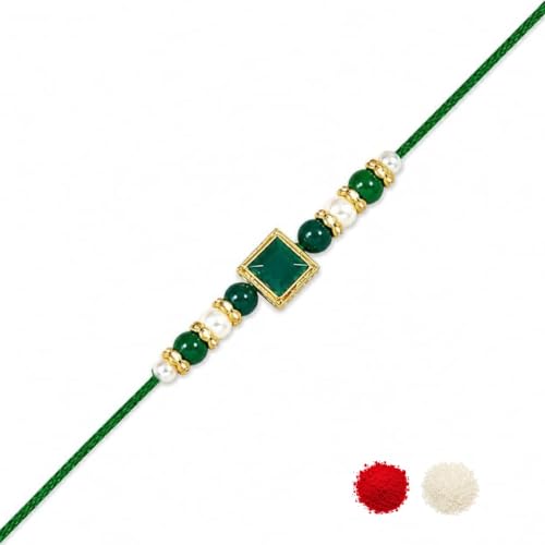 Image of I Jewels Traditional Peacock Feather Designer Rakhi for Men Boys Brother Roli Chawal & Raksha Bandhan Card