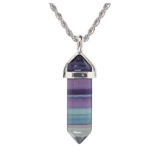 Natural Rainbow Fluorite Gemstone Hexagonal Pointed Reiki Chakra Pendant Necklace 20" High-Grade Iron Gift Box