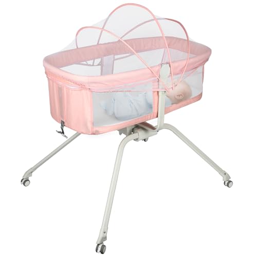 HUOLE lit Bebe indépendant, cododo co-Sleeping, du Nouveau-né à 50 kg, Hauteur et Inclinaison réglables, 4 Roues avec Blocage, 94 * 70 * 80cm (Rose)