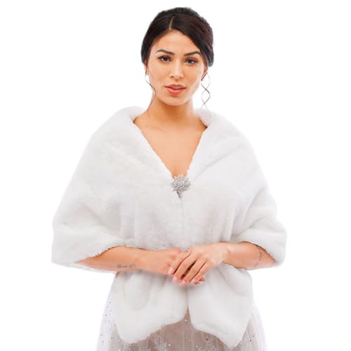 Women's Faux Fur Shawl Wedding Wrap Bridal Stole Scarf Cape for Bride and Bridesmaids