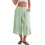 domirica Women High Waist Pleated Culotte Pants Button Closure Loose Fit Breathable Business Casual Office Daily Wear Trousers with Side Pockets,S Mint