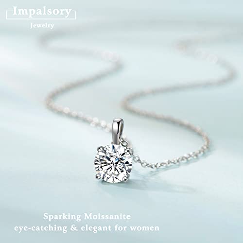 Moissanite Pendant Necklace For Women, 2Ct 8.0Mm D Color Lab Created Moissanite Solitaire Necklace Round Brilliant Cut Gold Plated S925 Sterling Silver Classic 4 Prong 18 Inch Chain Necklace #TOP2