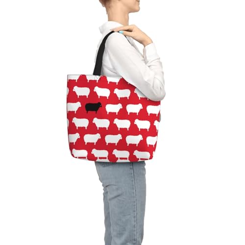 Bolso tote grande impermeable con cremallera y estampado de oveja negra, para hombro miniatura 2