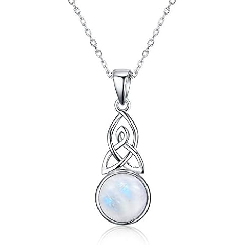 AILAAILA 925 Sterling Silver Natural Moonstone | White Opal Necklace Celtic Knot Cubic Zirconia Pendant with 18 Inch Chain, Metal, created moonstone Cover