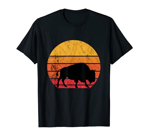 Bison Ganado Retro Vintage Sunset Wildlife Buffalo Lover Camiseta