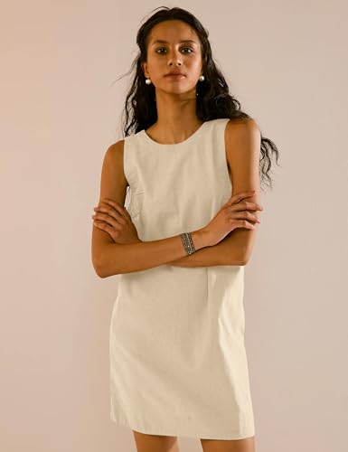 Image of VIUTIL Womens Summer Linen Mini Dress Boat Neck Low Back Sleeveless Tank Dresses with Pockets 2026 Vacation Outfits