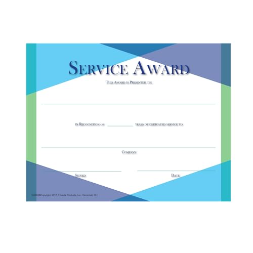 Hayes Service Award Certificates, Employee Recognition Awards for Years of Service, Appreciation, and Milestone Achievements, Full-Color Matte Finish, 8.5
