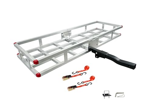 Aluminum Hitch Cargo Carrier 500 lbs Capacity - Folding Luggage Rack for SUV, Car, Truck - Fits 2' Receiver with Powder Coated Angled Shank - 60 x 20 x7 Rustproof Hitch Mount Cargo Basket