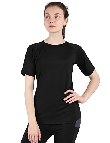 DISHANG Women's Short Sleeve Shirts for Gym Running Workout Dry-fit Athletic Top (Black,M)