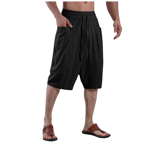 Caxndycing Pantalones cortos de lino para hombre, pantalones cortos de verano, chinos, de algodón, pantalones de verano, ligeros, informales, con bolsillos, holgados, pantalones de lino para la playa