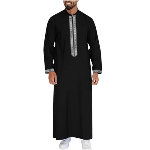 Thobe homme musulman brodé à col mandarin et fermeture éclair