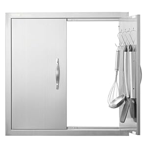 VEVOR BBQ Access Door 24W x 24H Inch, Grill Door Double Door Brushed Stainless Steel, Outdoor Kitchen Doors for BBQ Island Grilling Station