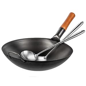 YOSUKATA Carbon Steel Wok Pan 14 17’’ Wok Spatula and Ladle – Set of 2 Heat-Resistant Wok Tools