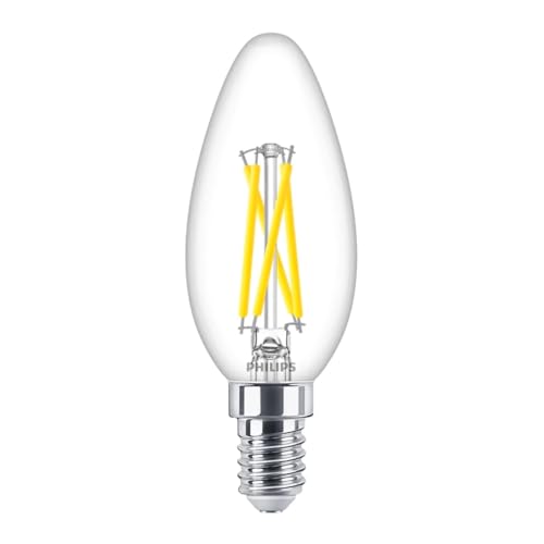Philips Master LED E14 Candle Filament Clear 2.5W 340lm 922-927 Dim to Warm, CRI90+, Dimmable 25W Equivalent Decorative Warm Glow Light Bulb