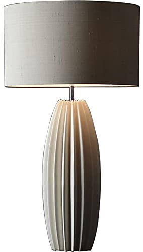 Weiße Plissee Keramik Tischlampe Groß Tischleuchte mit Leinen Lampenschirm Wohnzimmer Dekoration Schlafzimmer Nachttischlampe Hotel Restaurant Cover