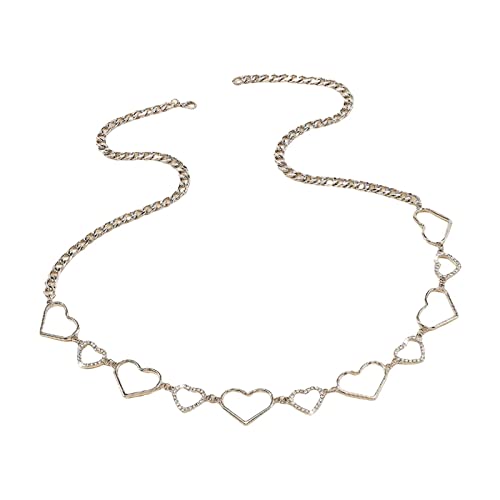 Fashion Women Waist Chain Belt Metal Chain Waistband Heart Decorative Jewelry Body Link for Outfit, Beach, Girls, Jeans, Accessories,