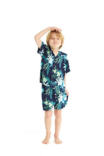 Image of Family Matching Hawaiian Clothes, Orchid Breeze Navy | Lightweight 100% rayon • Family matching outfits • Beach vacations • Luaus • Cruises • Family photos